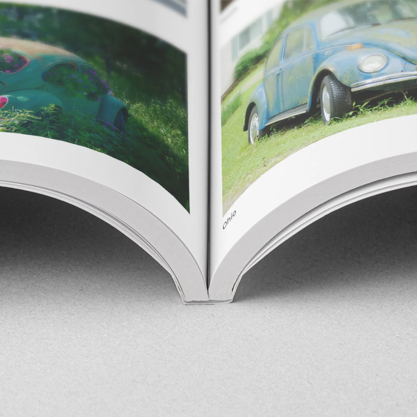 Detailed paperback book with landscape photography showing green fields and vintage car imagery.
