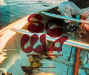 Magazine-style cover with  bold text overlaid on a reflection in water.
