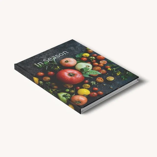 Imagewrap hardcover book with colorful fruit and vegetable photography on dark background cover.