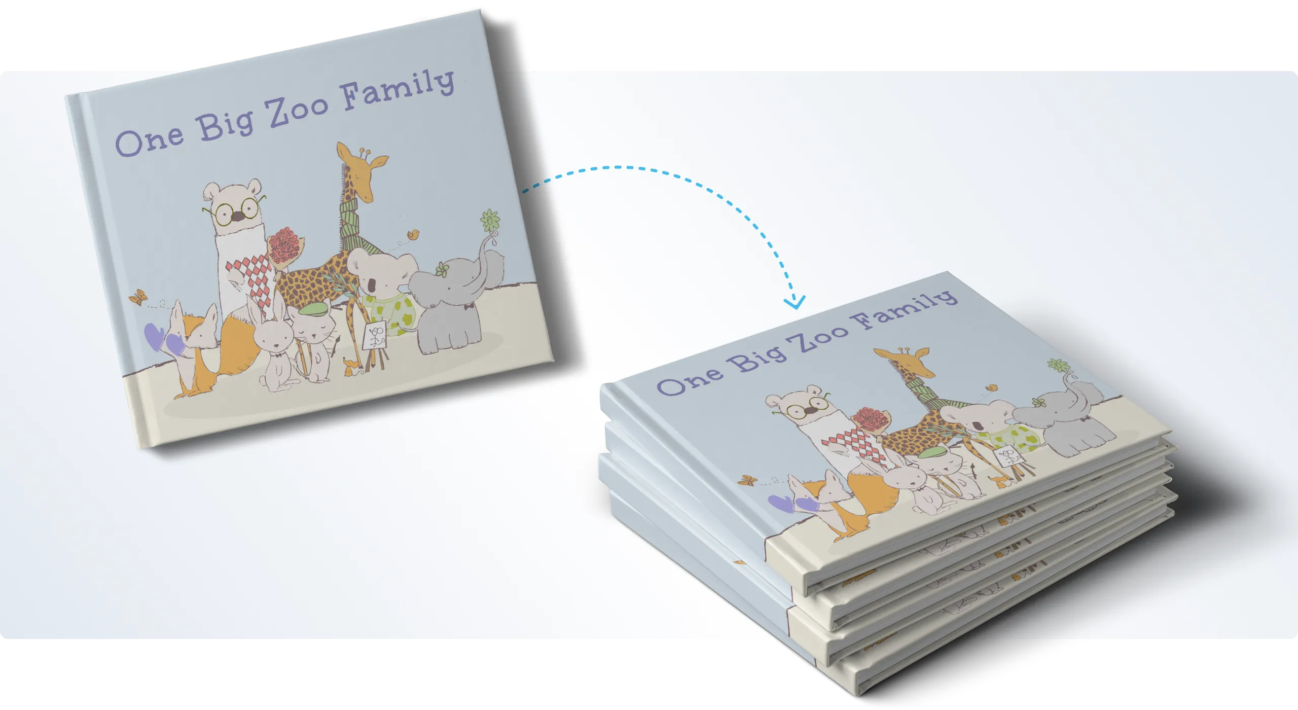 A stack of hardcover children's books with illustrated covers and interior pages.