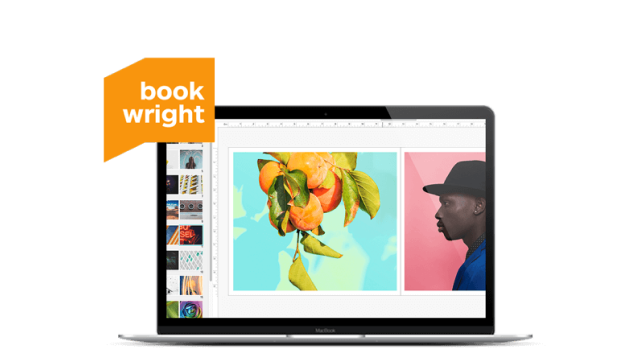 Laptop exibe uma imagem do BookWright da Blurb