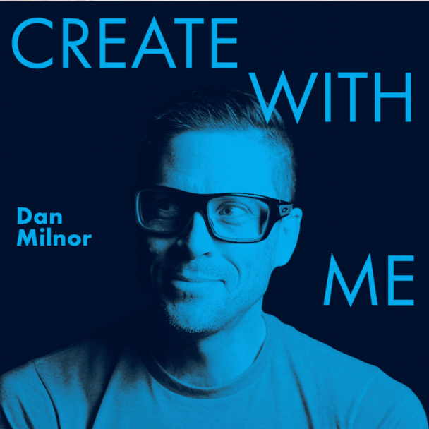 Create with Me: Portfolios (3/27/25) - Create with Me – Dan Milnor – A blue-tinted portrait of Dan Milnor with bold typography inviting photographers to create with him.