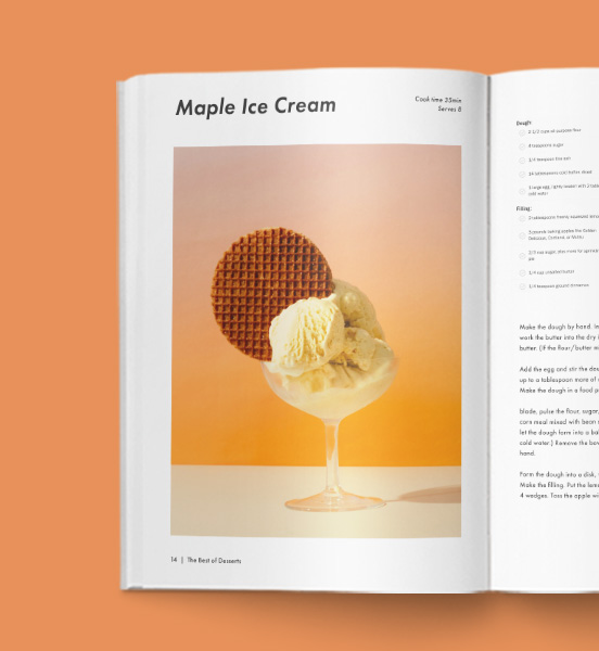 Cookbook showing a maple ice cream recipe made using Blurb tools