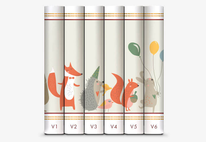 Images de seis volúmenes de cuentos infantiles autopublicados.