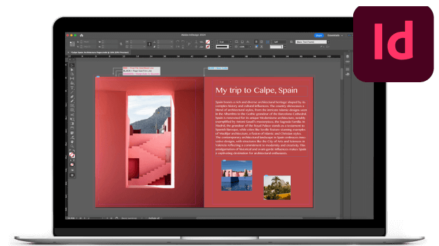 Écran d'ordinateur portable affichant le plug-in de Blurb pour Adobe InDesign.